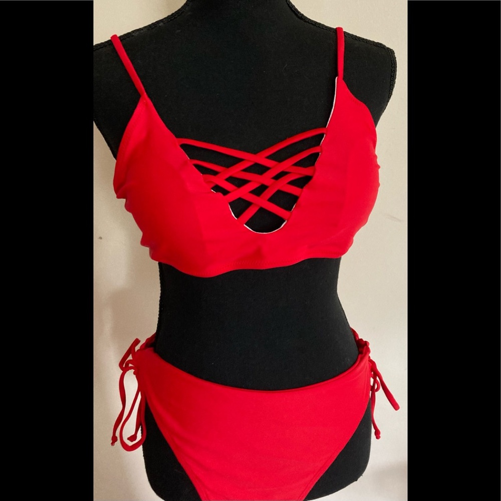 Red Bathing Suit Size XL 2-Piece NEW Tie Sides!